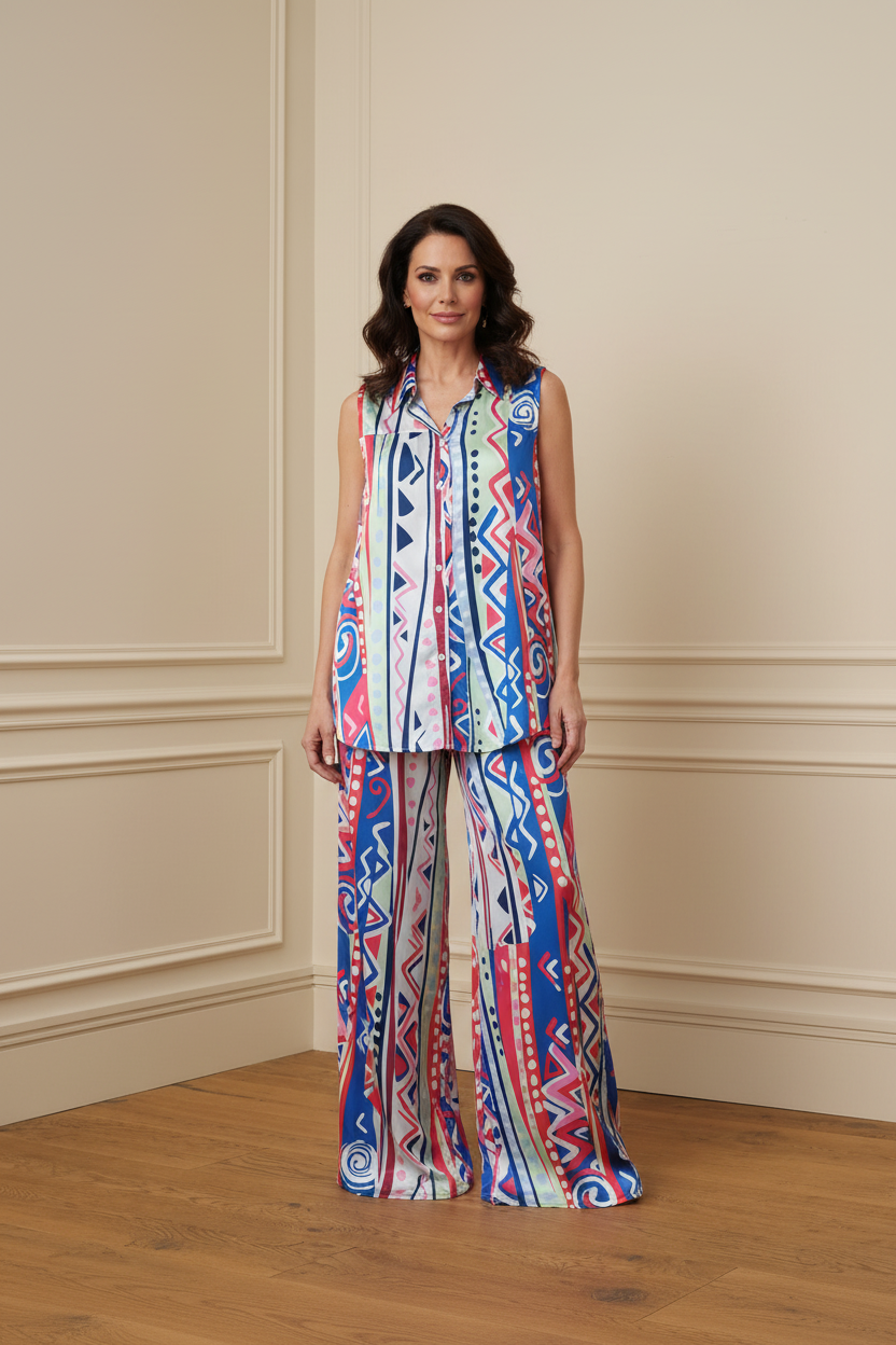 Pantalón palazzo estampado tribal geométrico