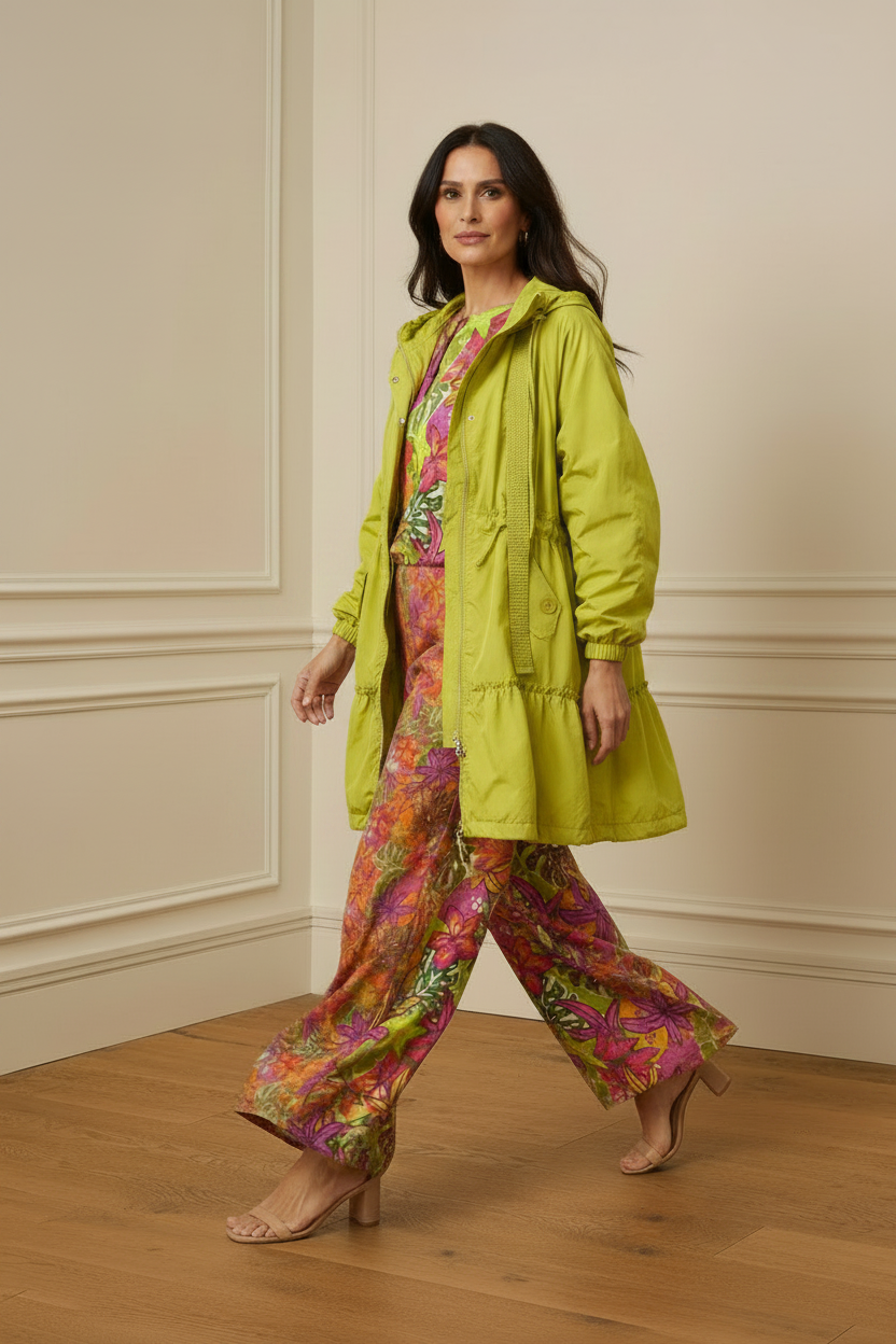 Conjunto tropical + chubasquero verde lima