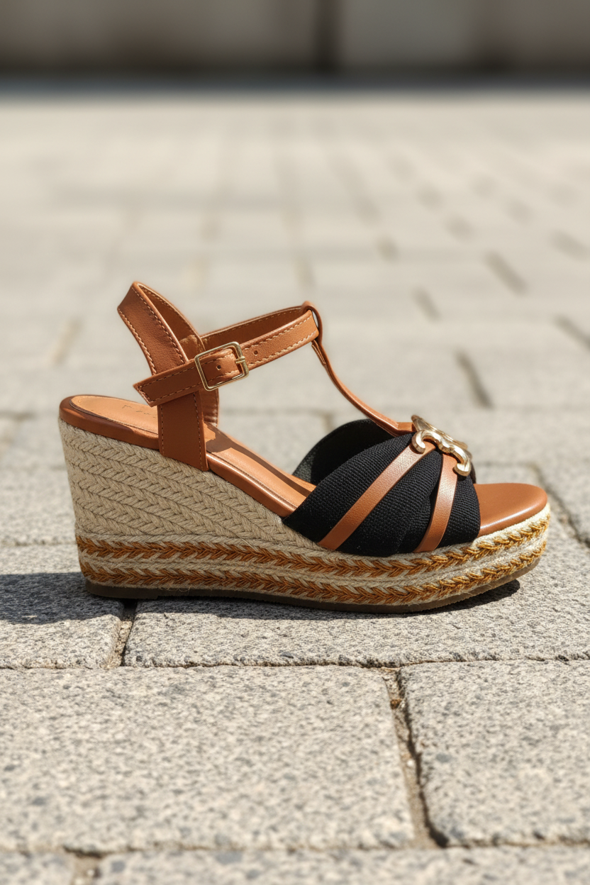 Cuña negro camel perfil