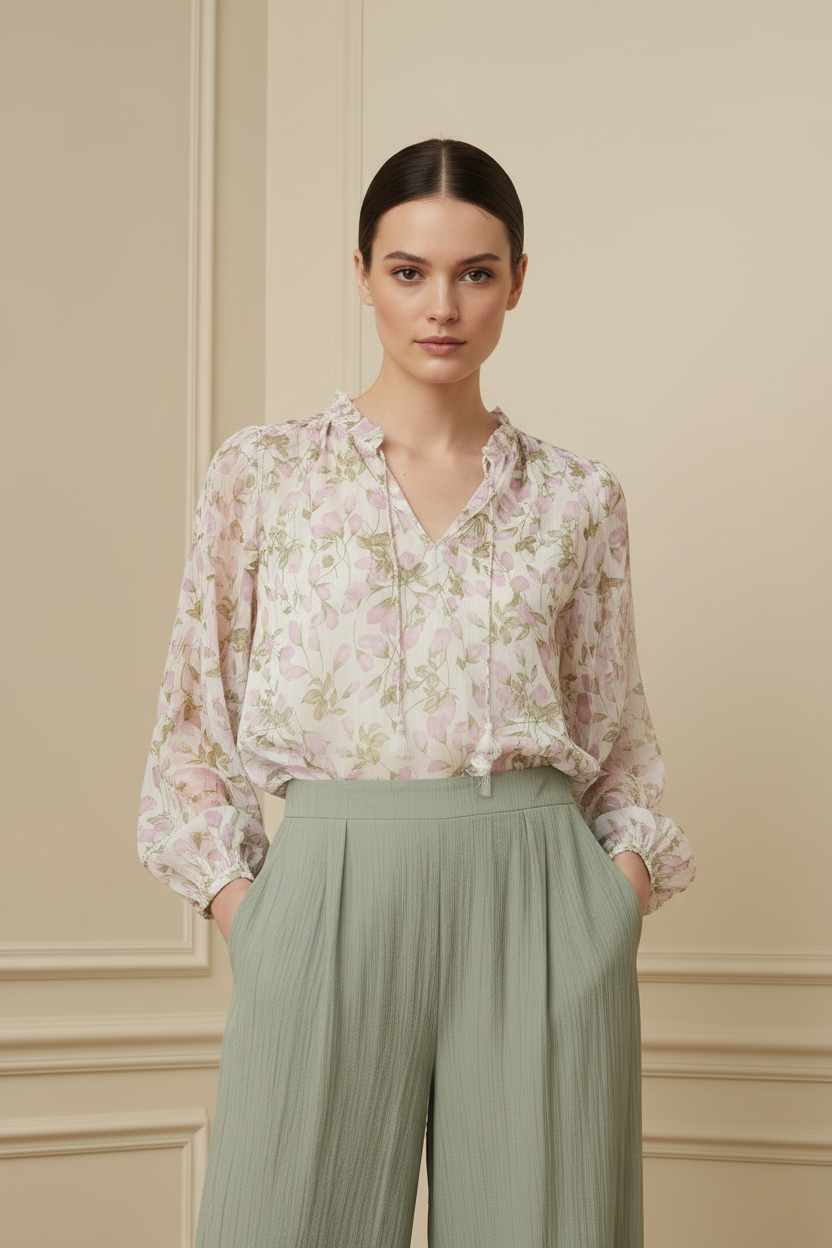 Detalle blusa floral rosa