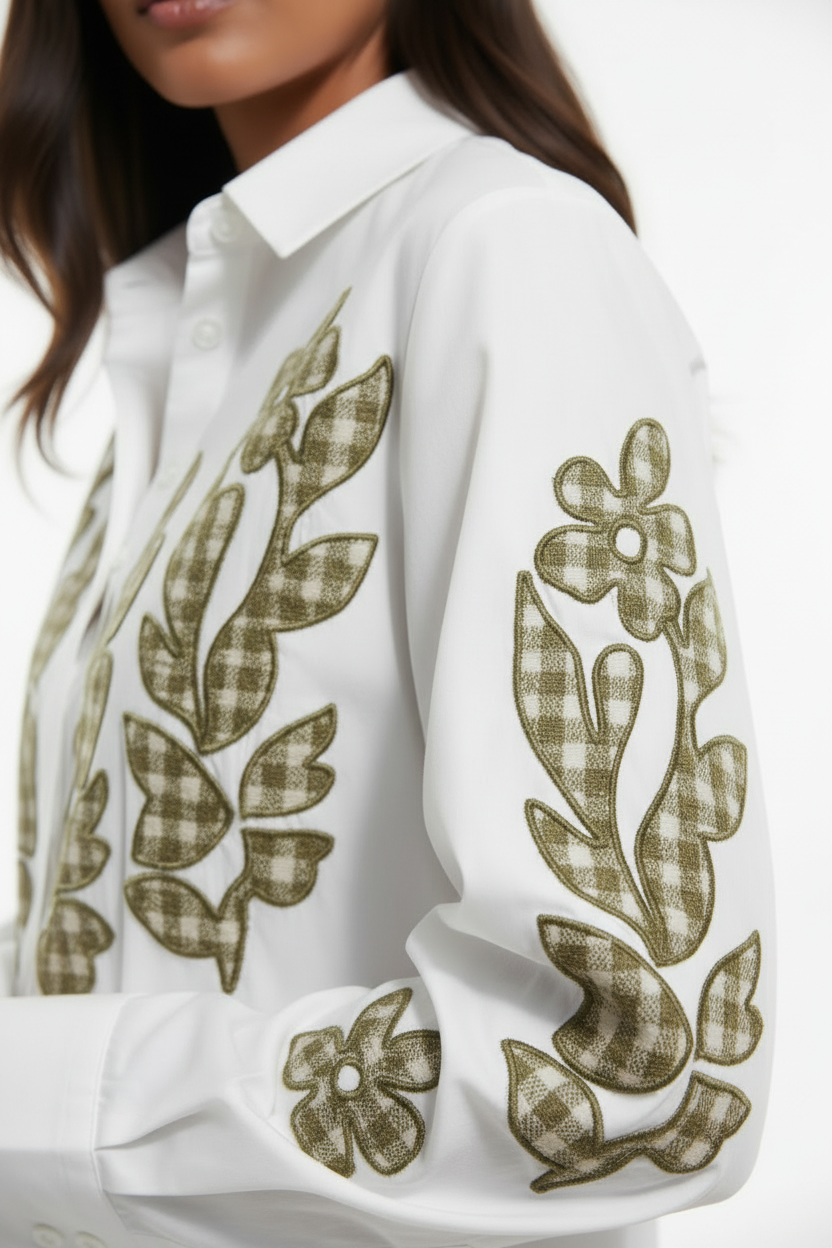 Detalle bordado vichy camel