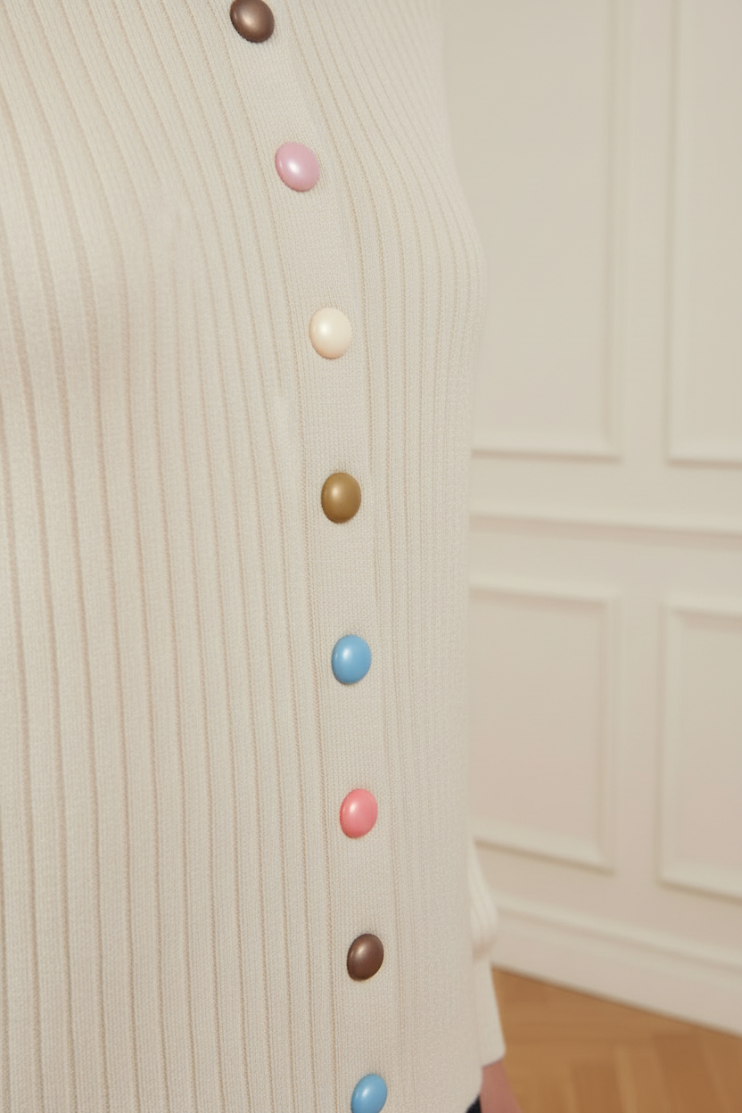 Detalle botones cardigan crudo