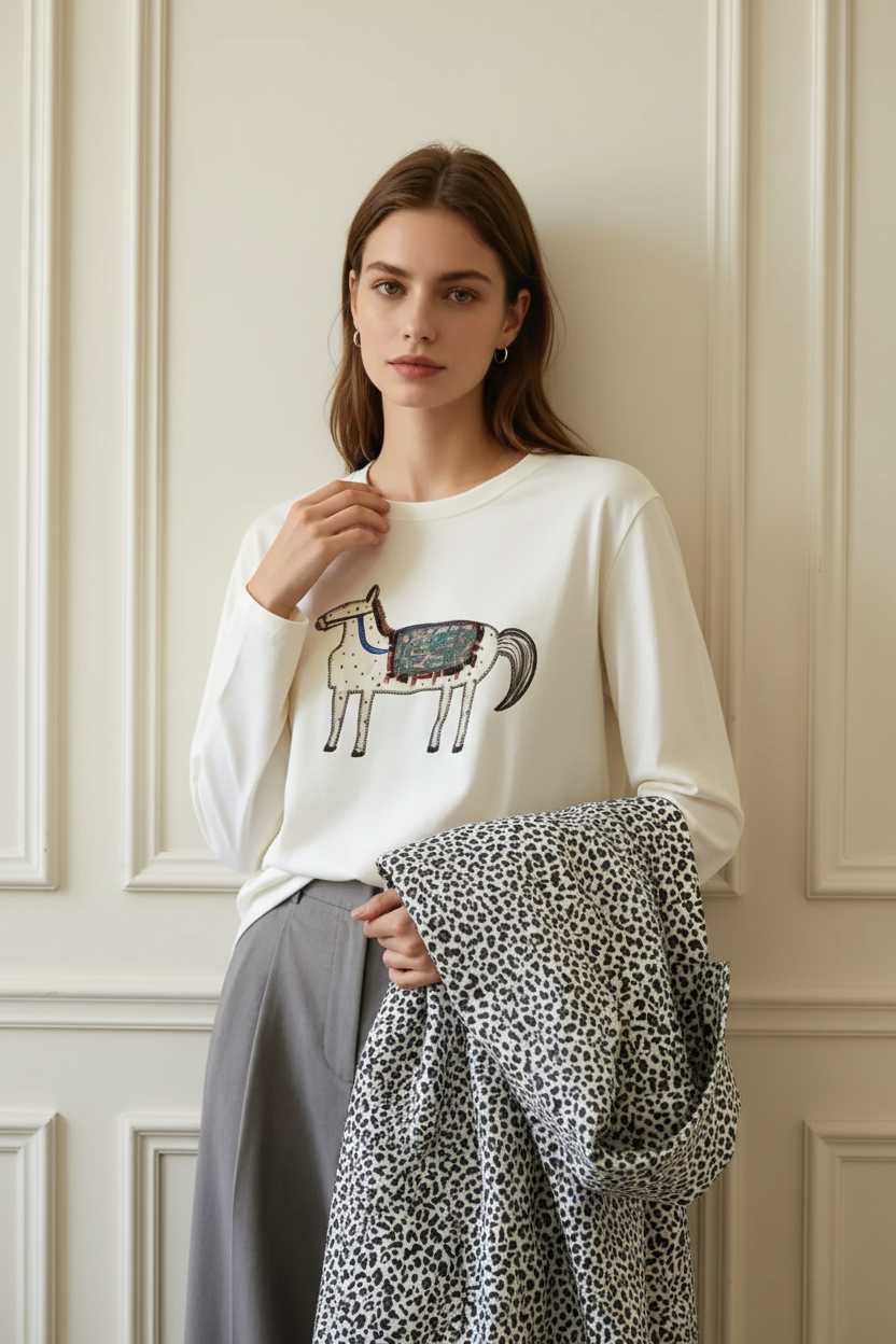 Camiseta bordado potra — detalle bordado