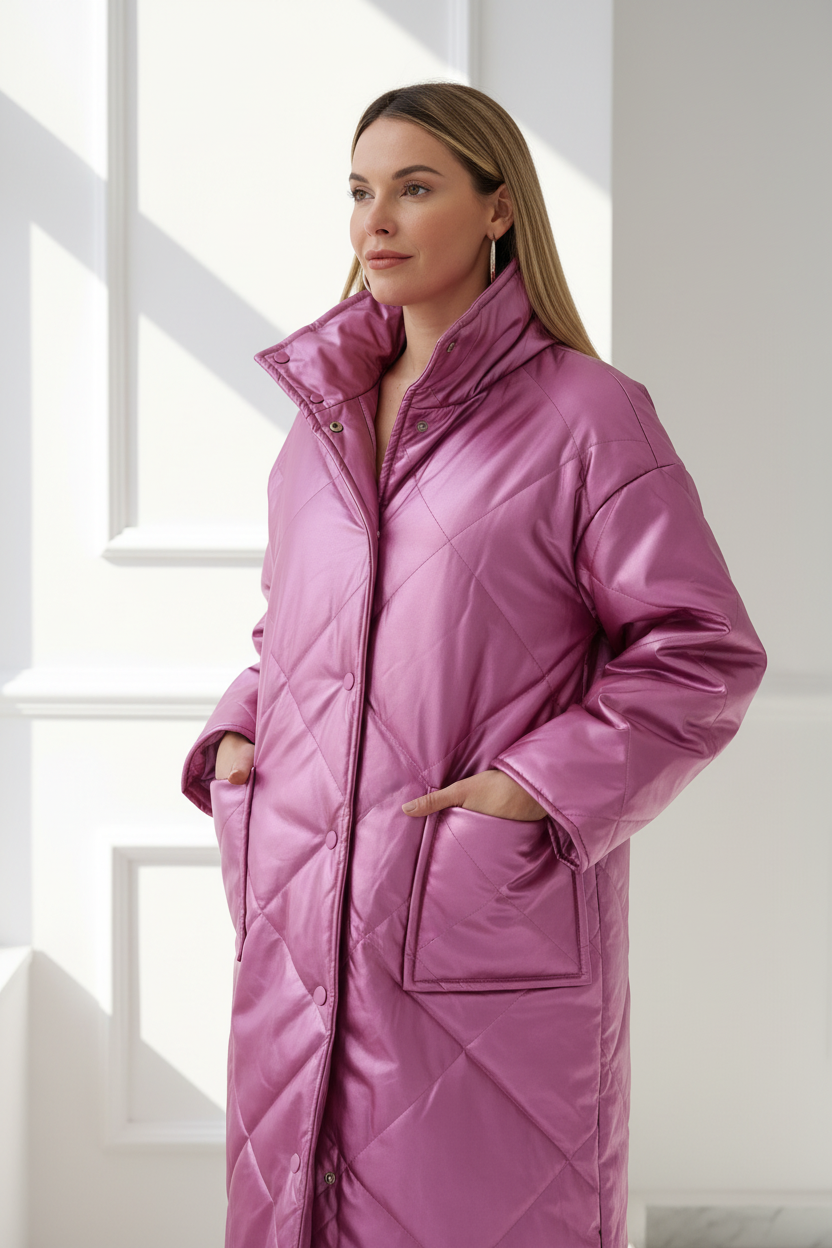 Detalle del abrigo rosa