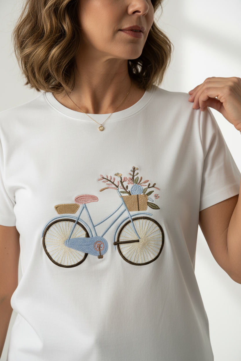 Camiseta bordado bicicleta blanco