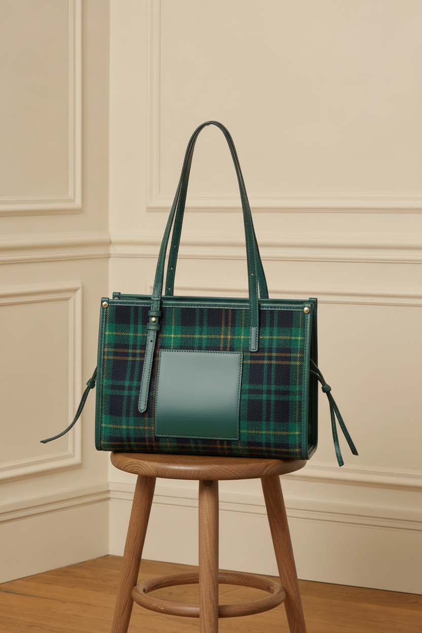 Detalle frontal del tote verde