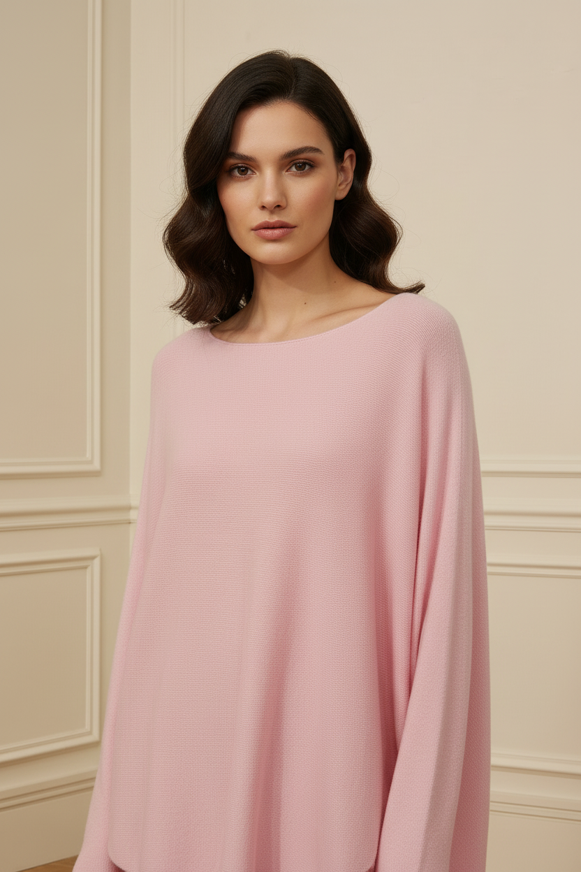 Jersey cuello barco rosa — detalle cuello barco