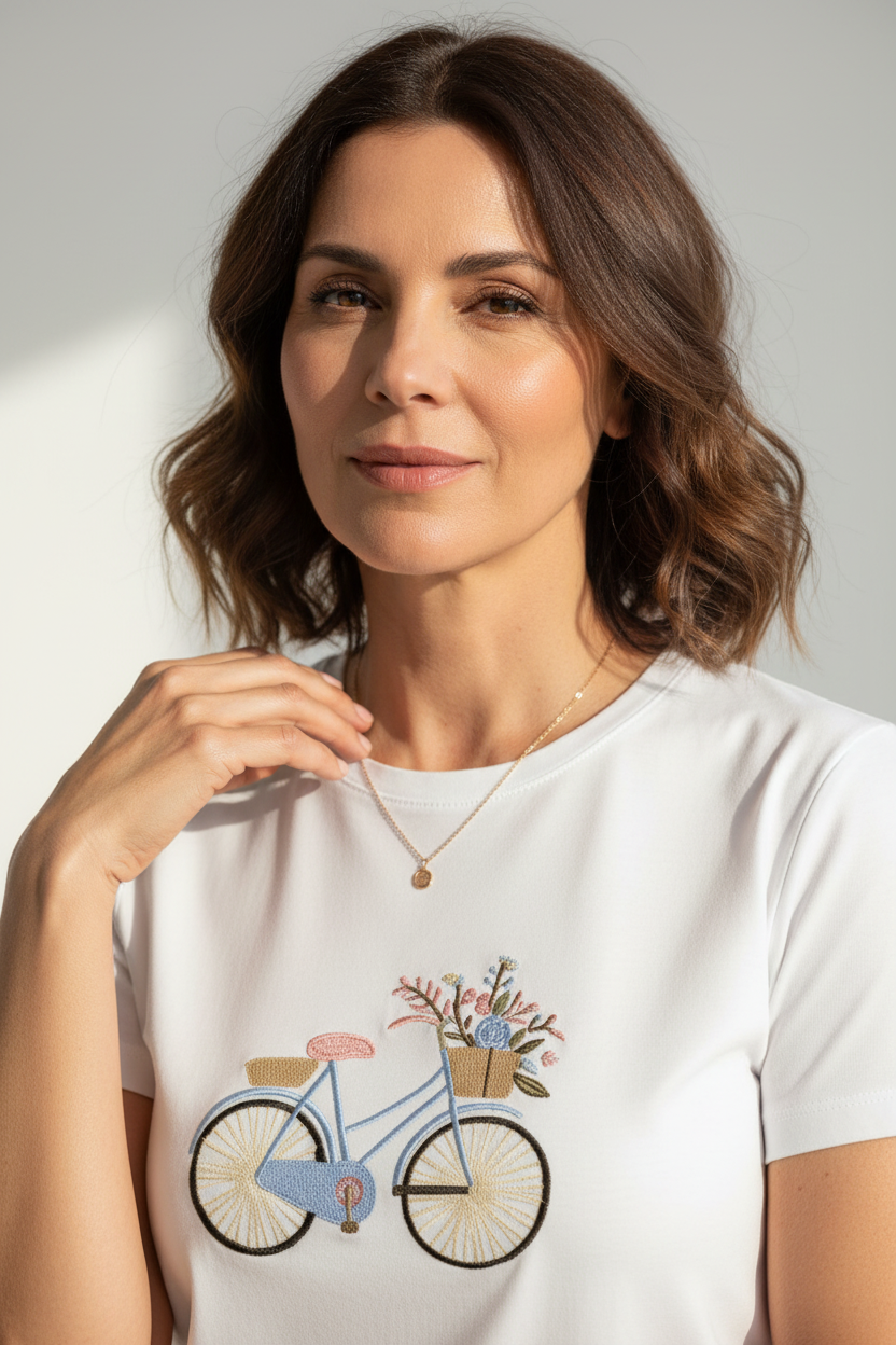 Camiseta bordado bicicleta blanco