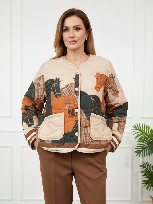 Cazadora oversize estampado caballo beige Detalle