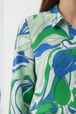 Camisa de manga larga con maxi flores azul y verde