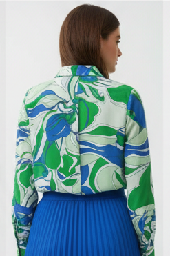 Camisa de manga larga con maxi flores azul y verde