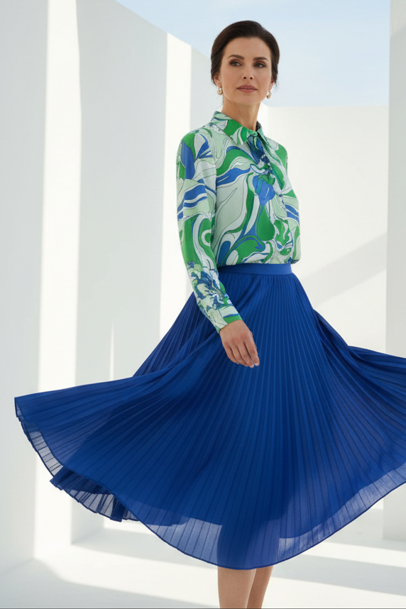 Camisa de manga larga con maxi flores azul y verde