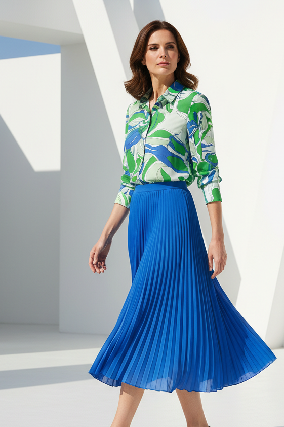 Camisa de manga larga con maxi flores azul y verde