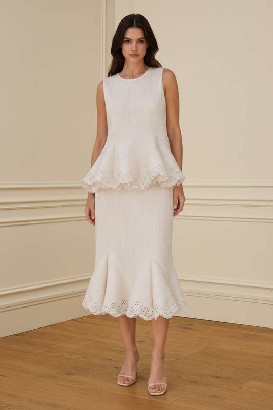 Top peplum broderie anglaise blanco