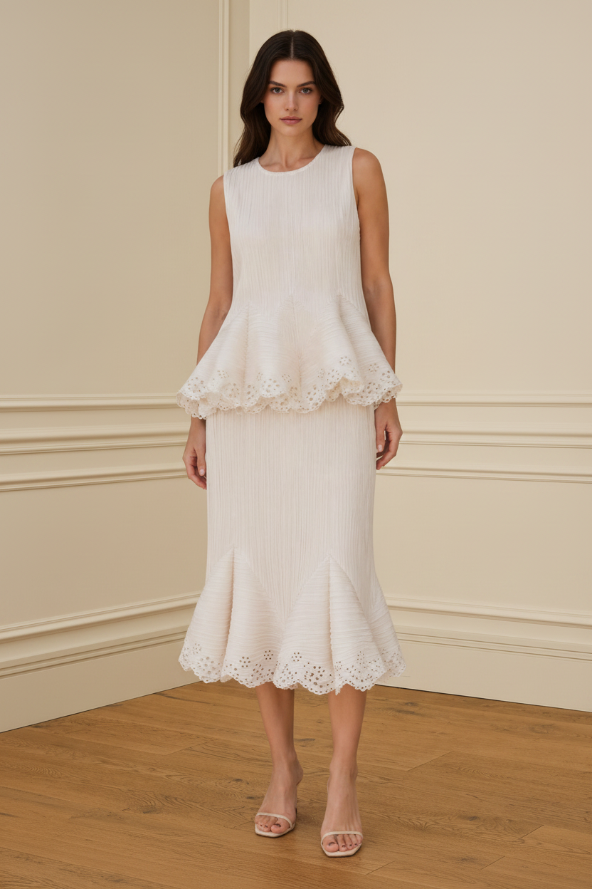 Falda midi broderie anglaise blanca