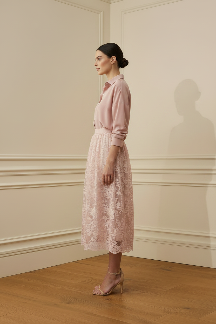 Falda encaje rosa vista lateral