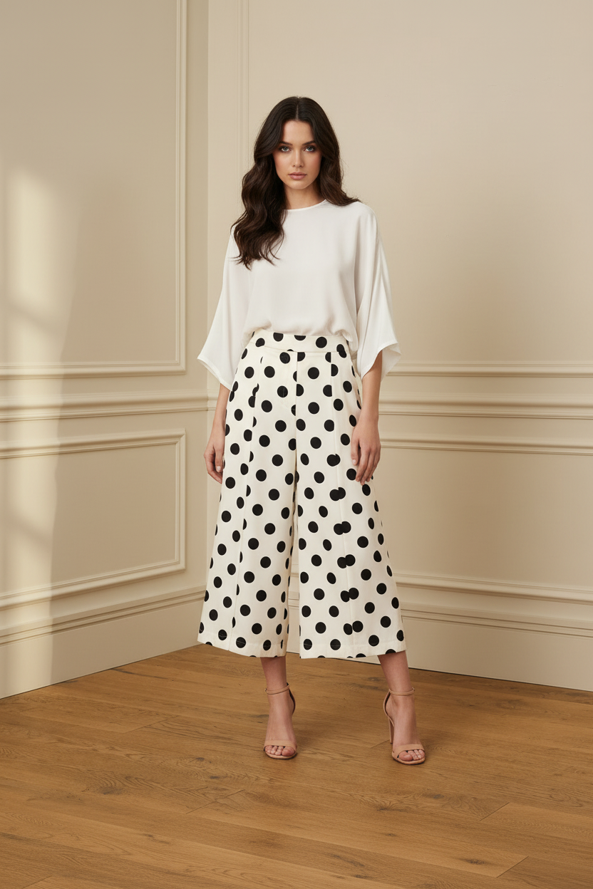 Falda lunares con camisa blanca frontal