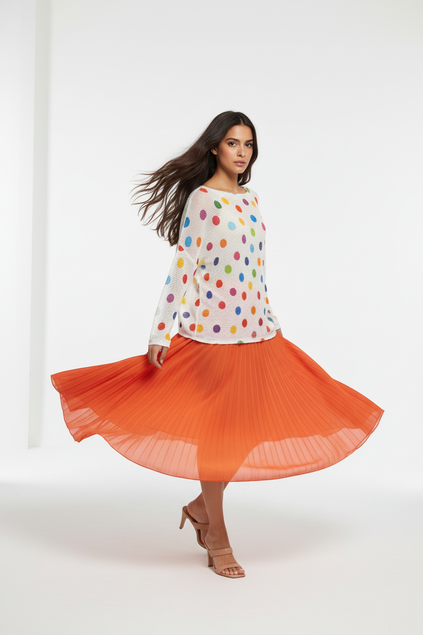 Falda naranja en movimiento - giro