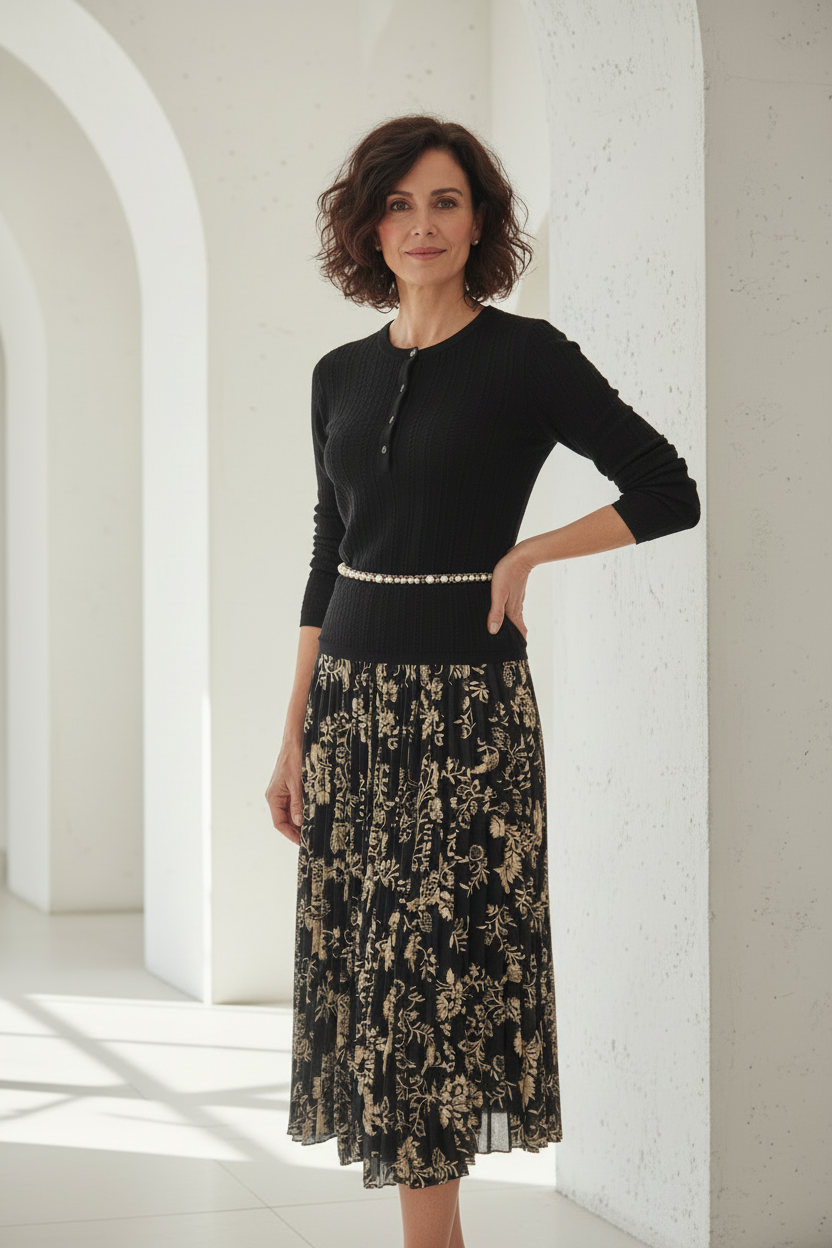 Falda plisada floral sin medias