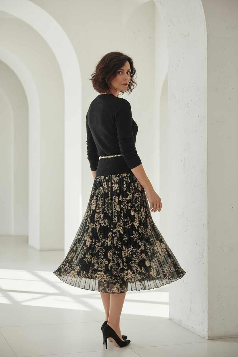 Falda plisada vista lateral