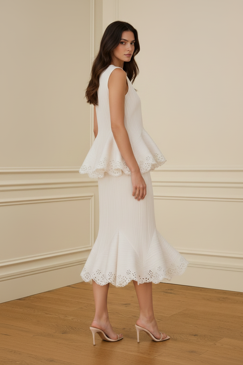 Falda midi broderie anglaise blanca