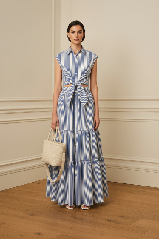 Vestido camisero rayas azules - vista frontal
