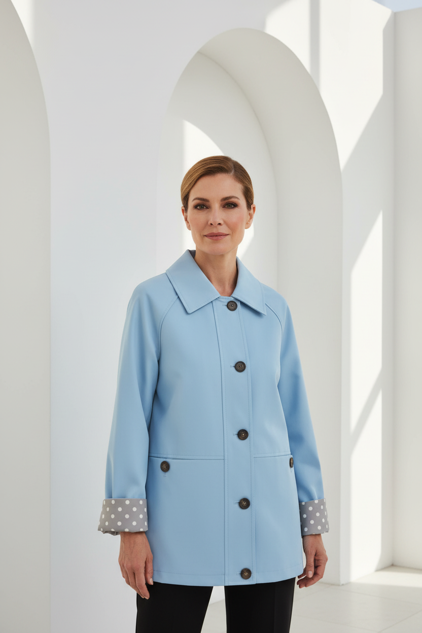 Gabardina azul celeste en modelo española