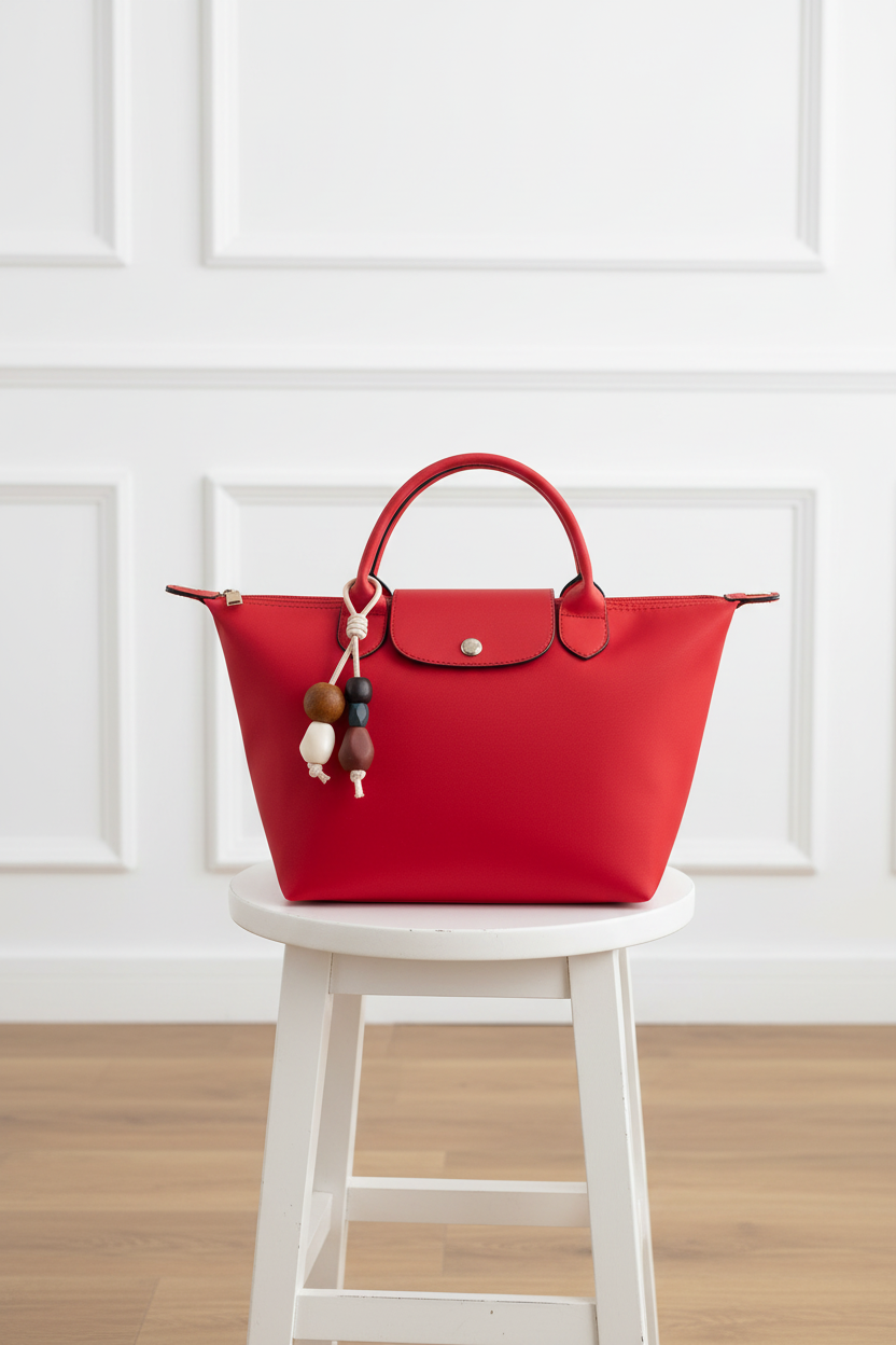 Bolso tote rojo con llavero de resina
