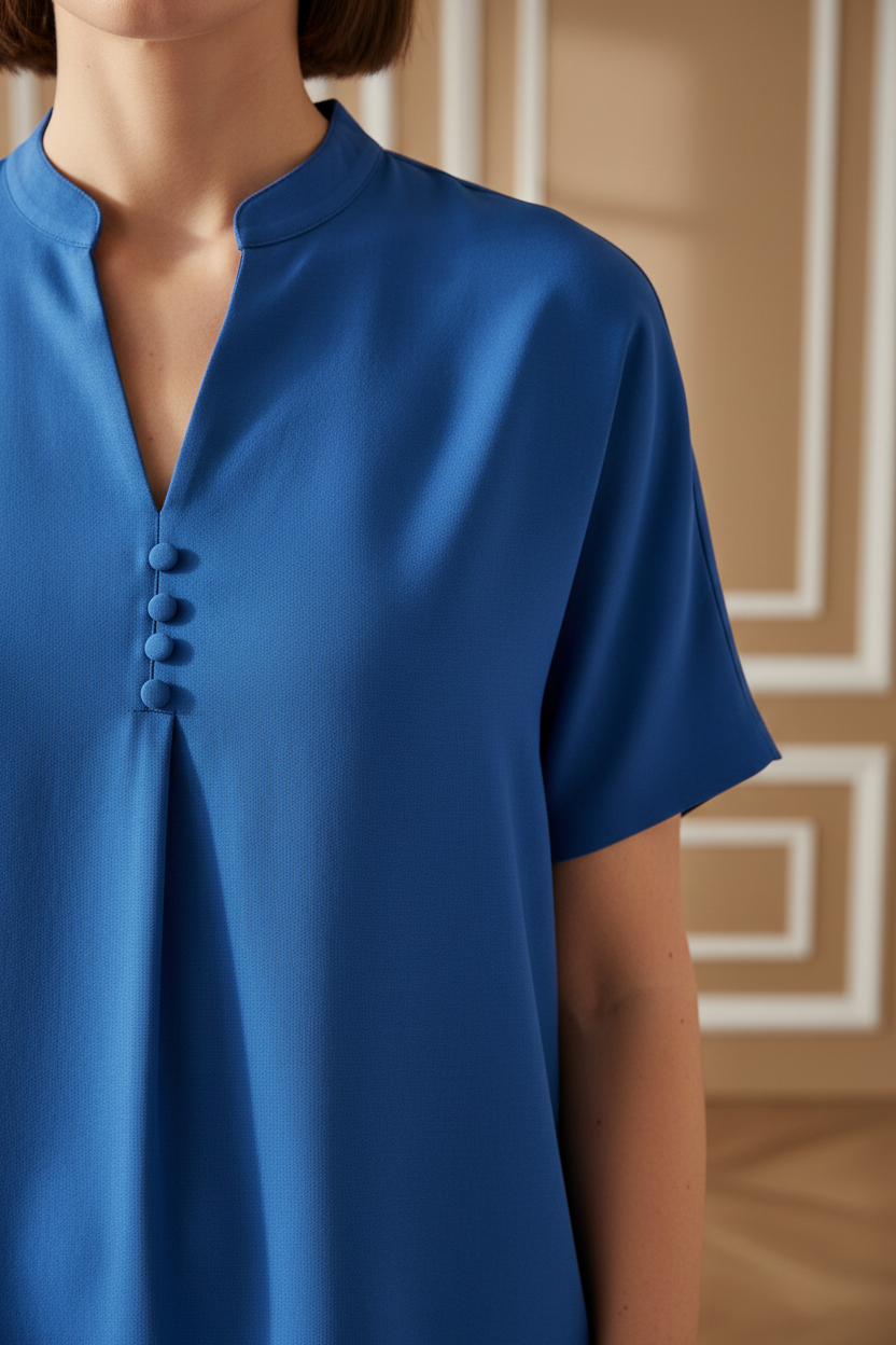 Camisa azul eléctrico manga corta - detalle cuello