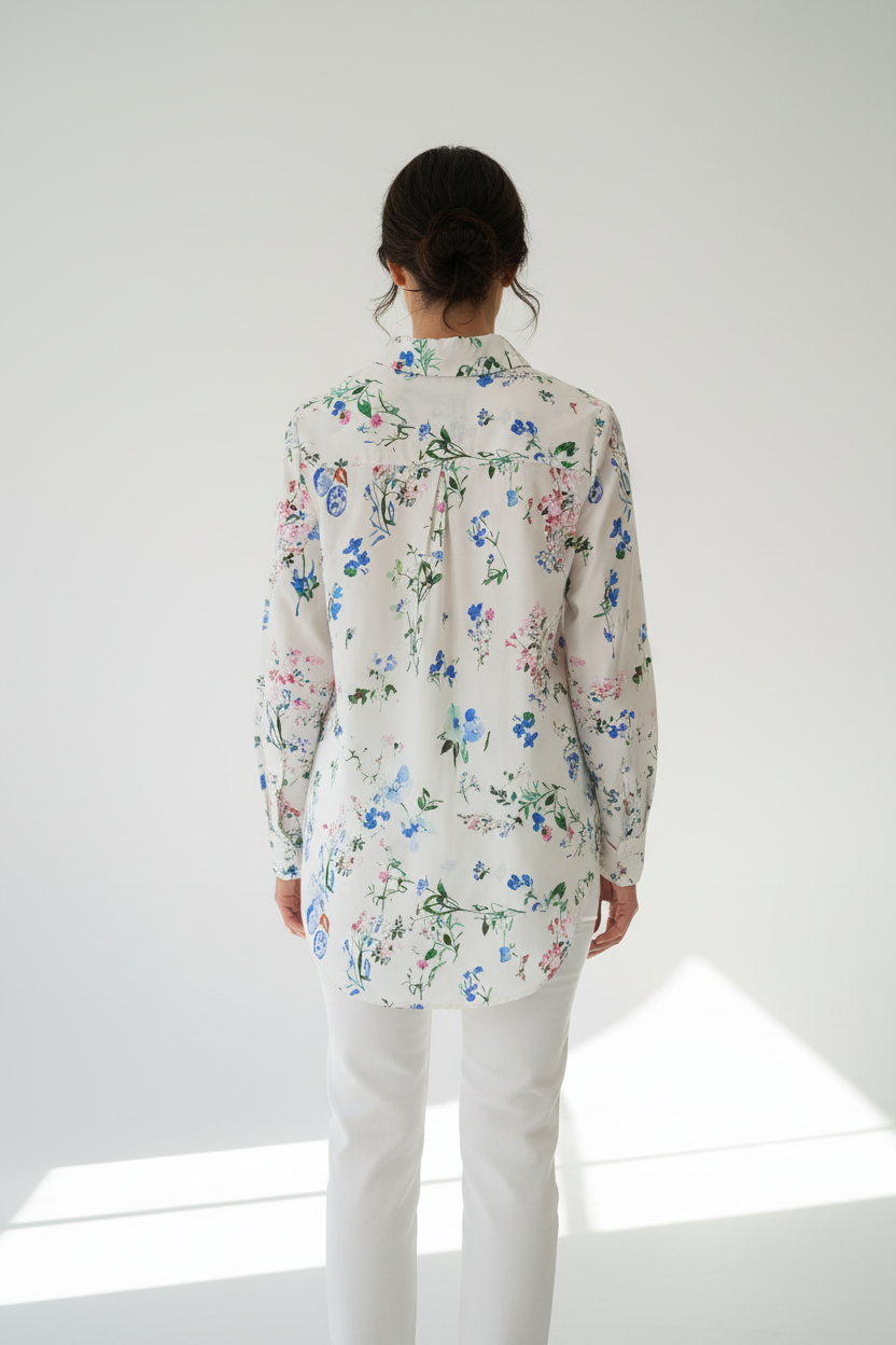 Camisa popelín acuarelas floral - Vista de espalda larga