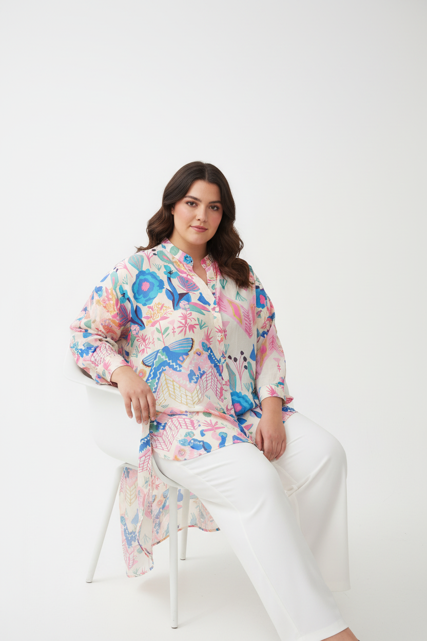 Vestido caftán estampado floral MUESTRARIOS moda mujer talla grande plus moda mujer mediana edad