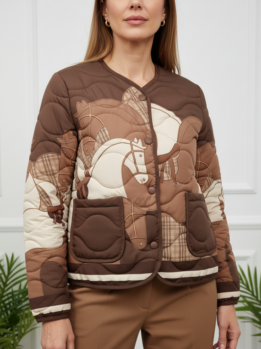 Cazadora oversize estampado caballo marrón muestrarios de ropa y moda de mujer 