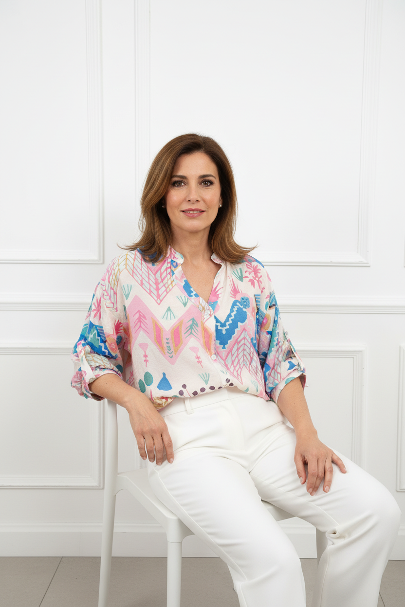 Camisa de batista estampado floral MUESTRARIOS moda mujer talla grande plus moda mujer mediana edad