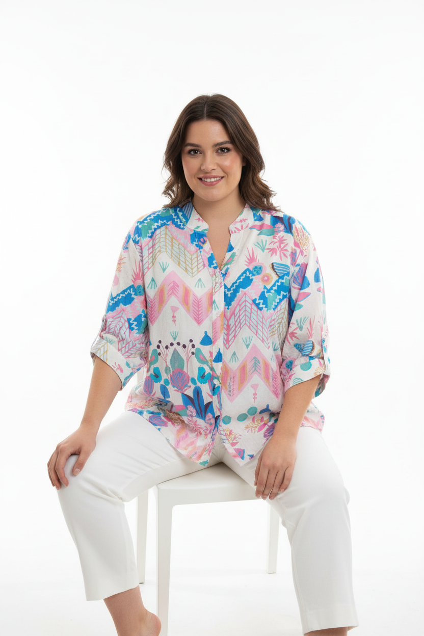 Camisa de batista estampado floral MUESTRARIOS moda mujer talla grande plus moda mujer mediana edad