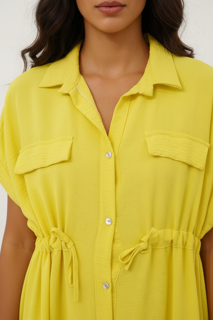 Vestido camisero amarillo limón con cinturón