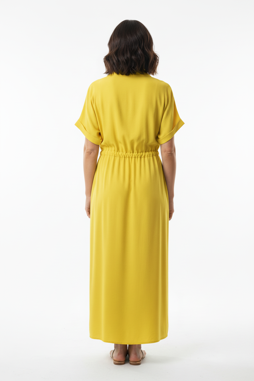Vestido camisero amarillo limón con cinturón