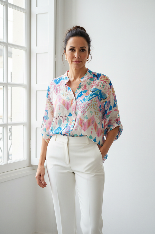 Camisa de batista estampado floral MUESTRARIOS moda mujer talla grande plus moda mujer mediana edad