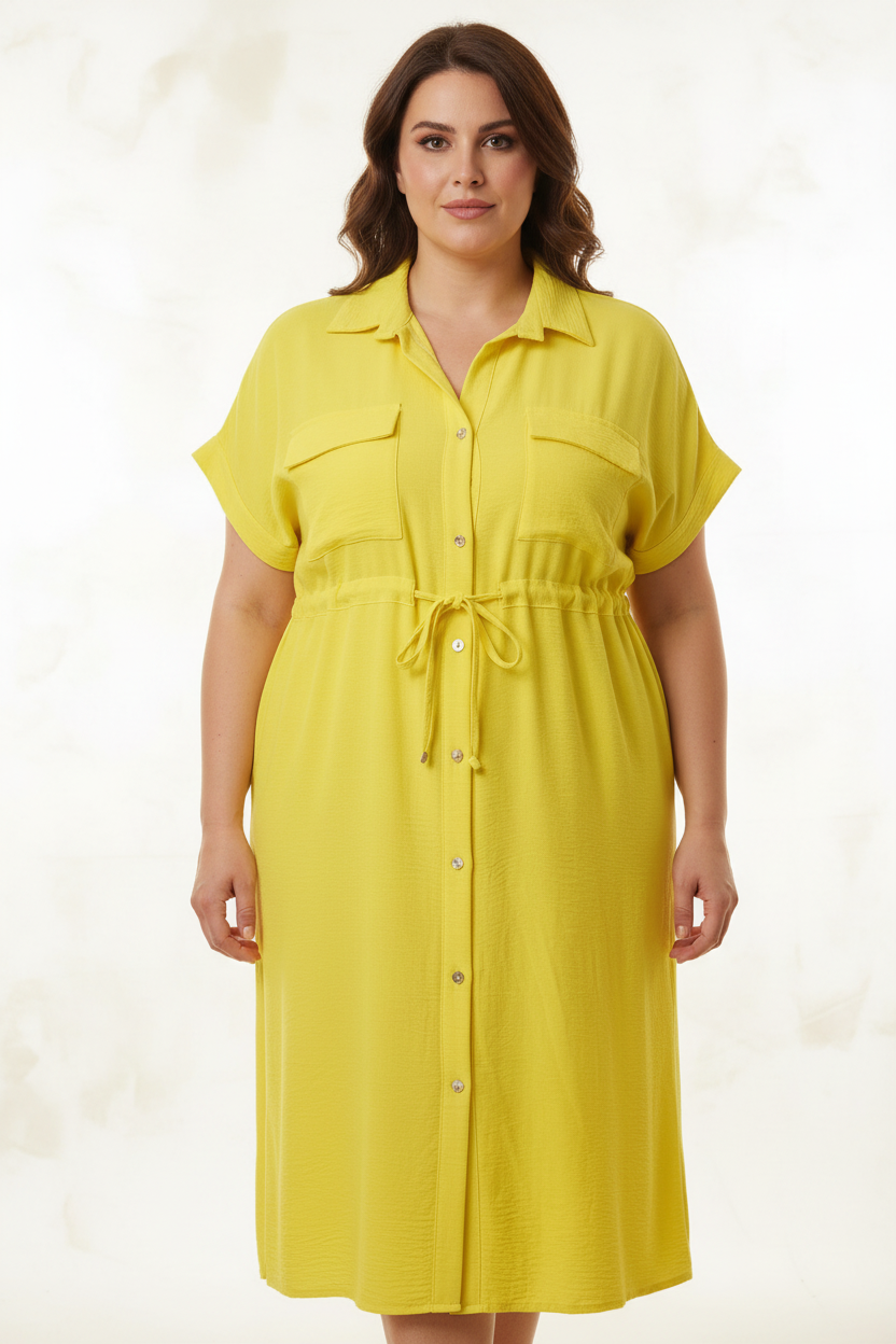 Vestido camisero amarillo limón con cinturón