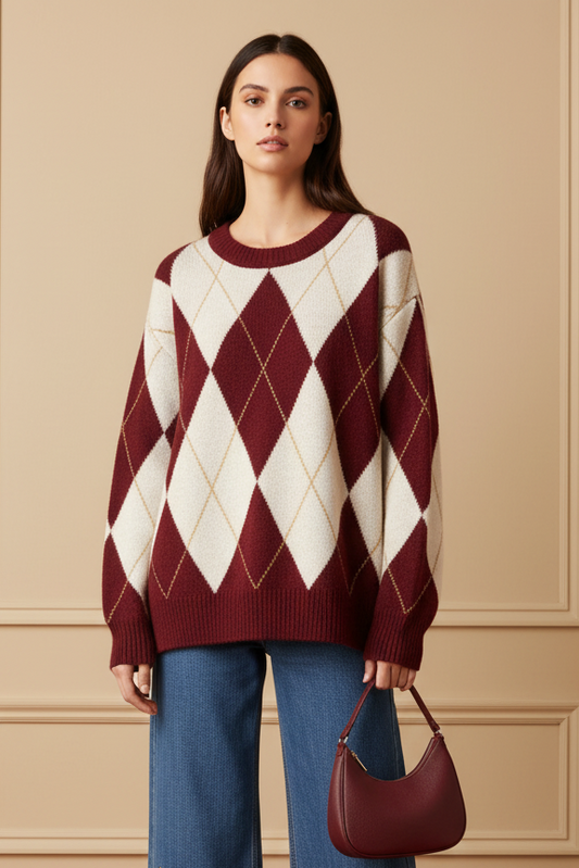 Jersey argyle granate con bolso mini - frontal