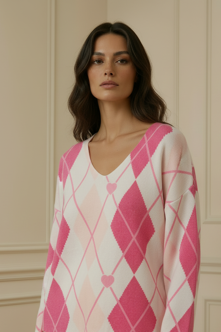 Jersey argyle rosa — detalle