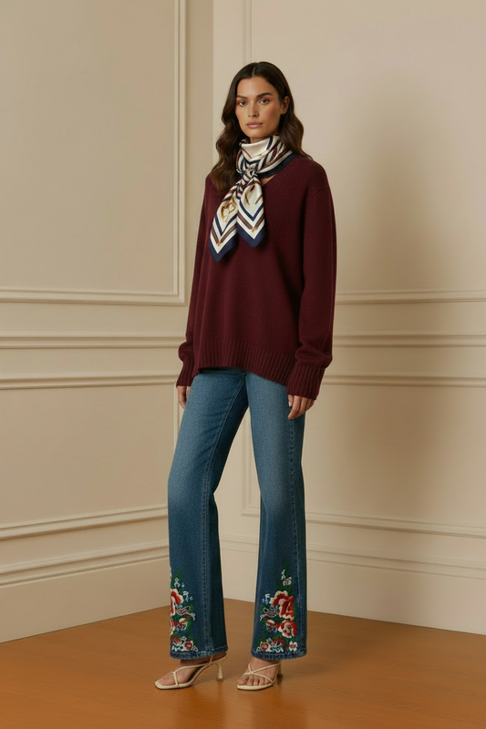Jersey burdeos con pañuelo seda - tres cuartos