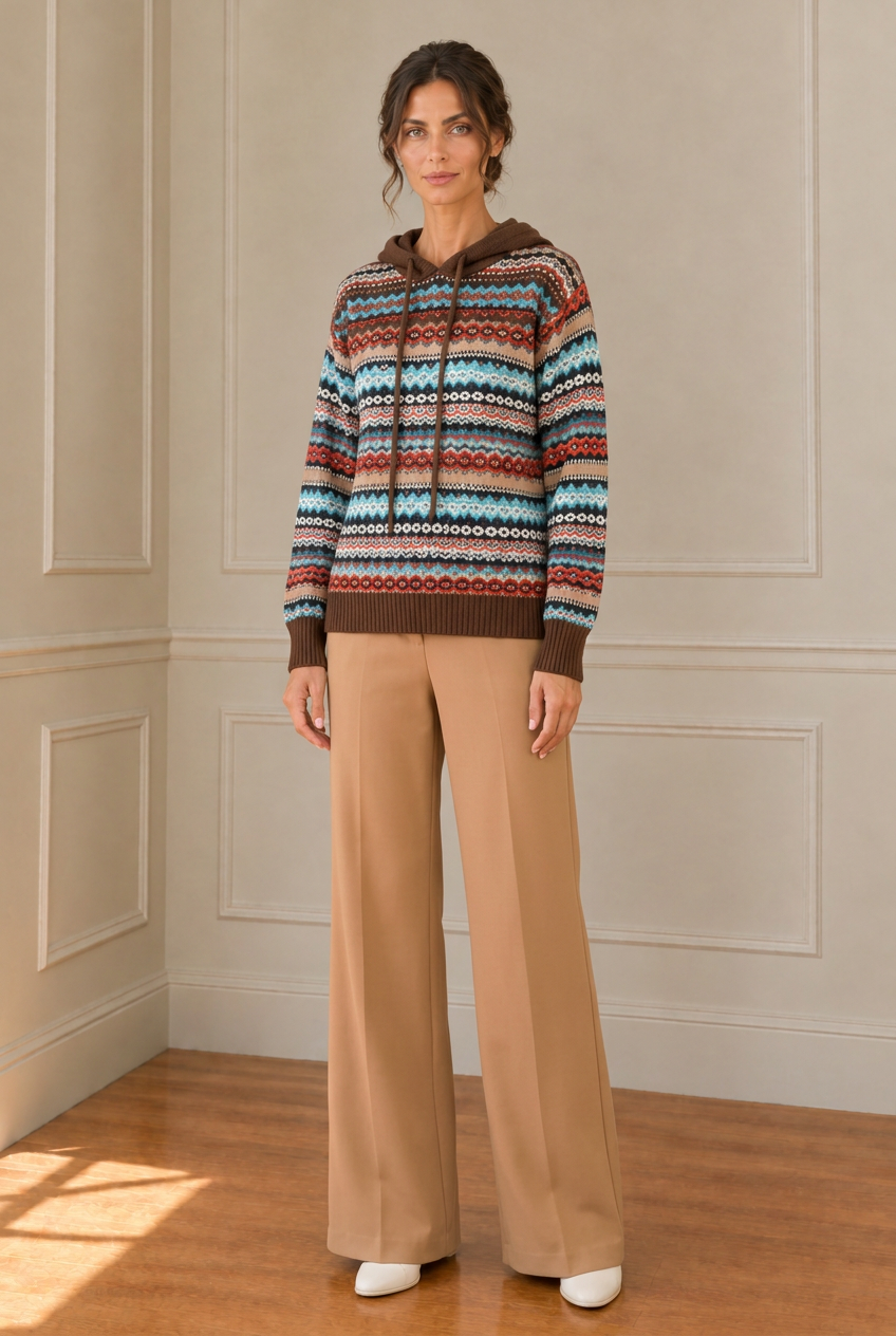 Jersey café con pantalón camel