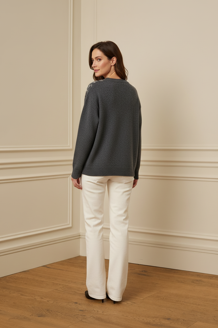 Jersey gris bordado con lentejuelas trasera
