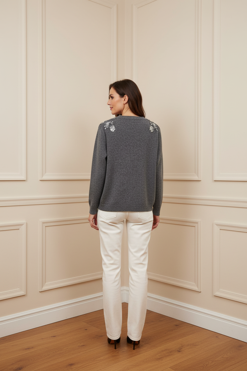 Jersey gris bordado con lentejuelas trasera