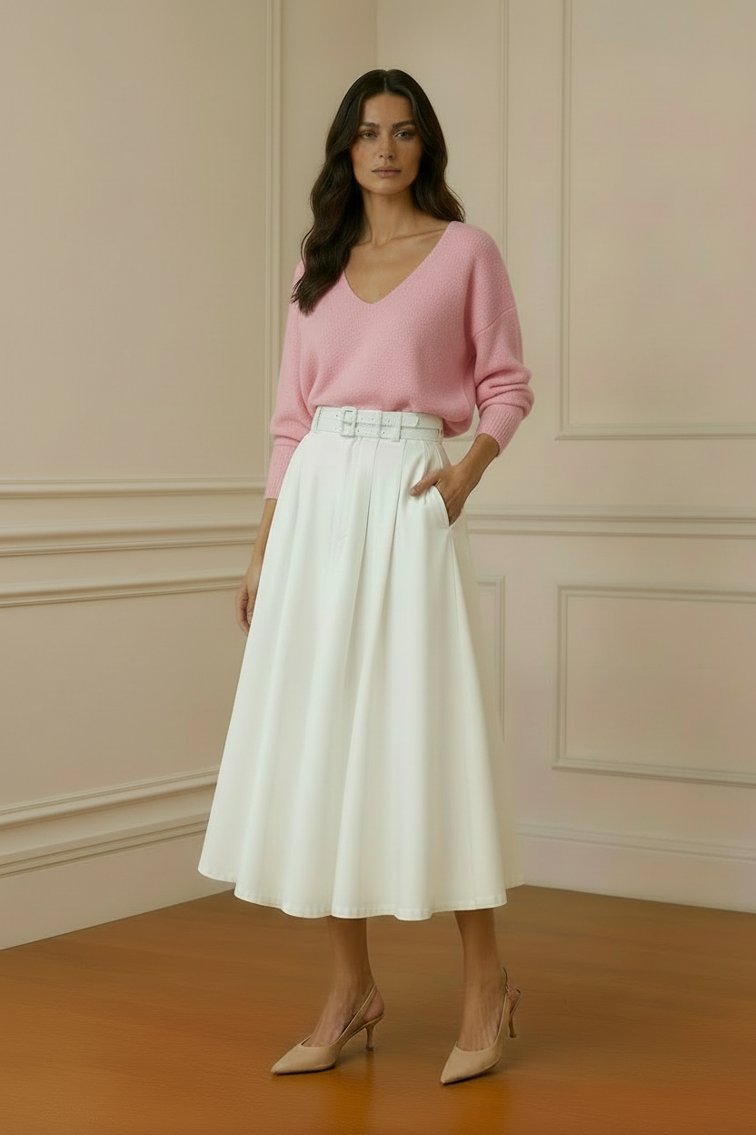 Jersey rosa cuello pico — vista general