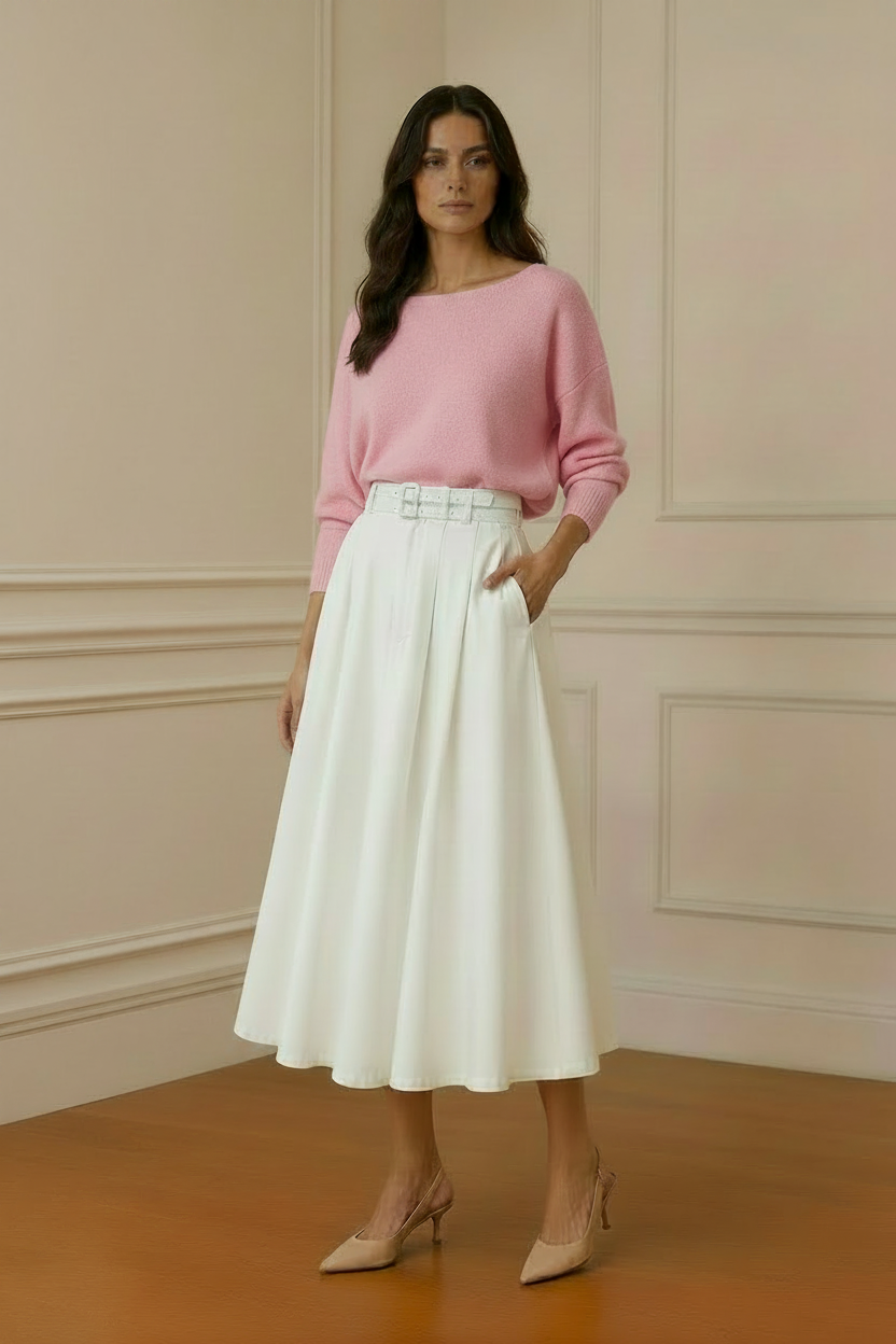 Jersey cuello barco rosa — vista lateral
