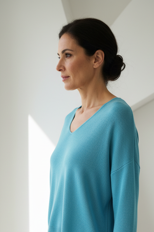 Jersey turquesa - vista lateral detalle