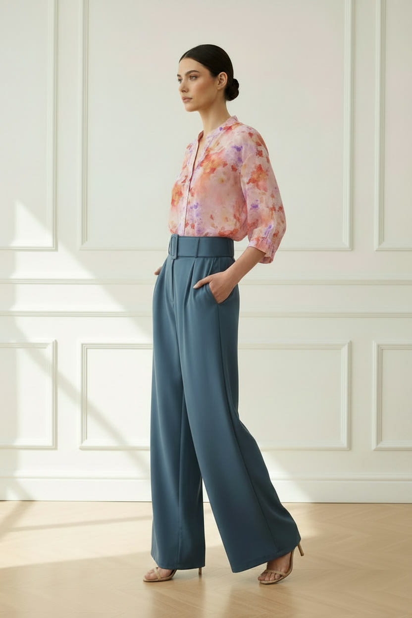 Lateral - camisa mariposas + pantalón azul