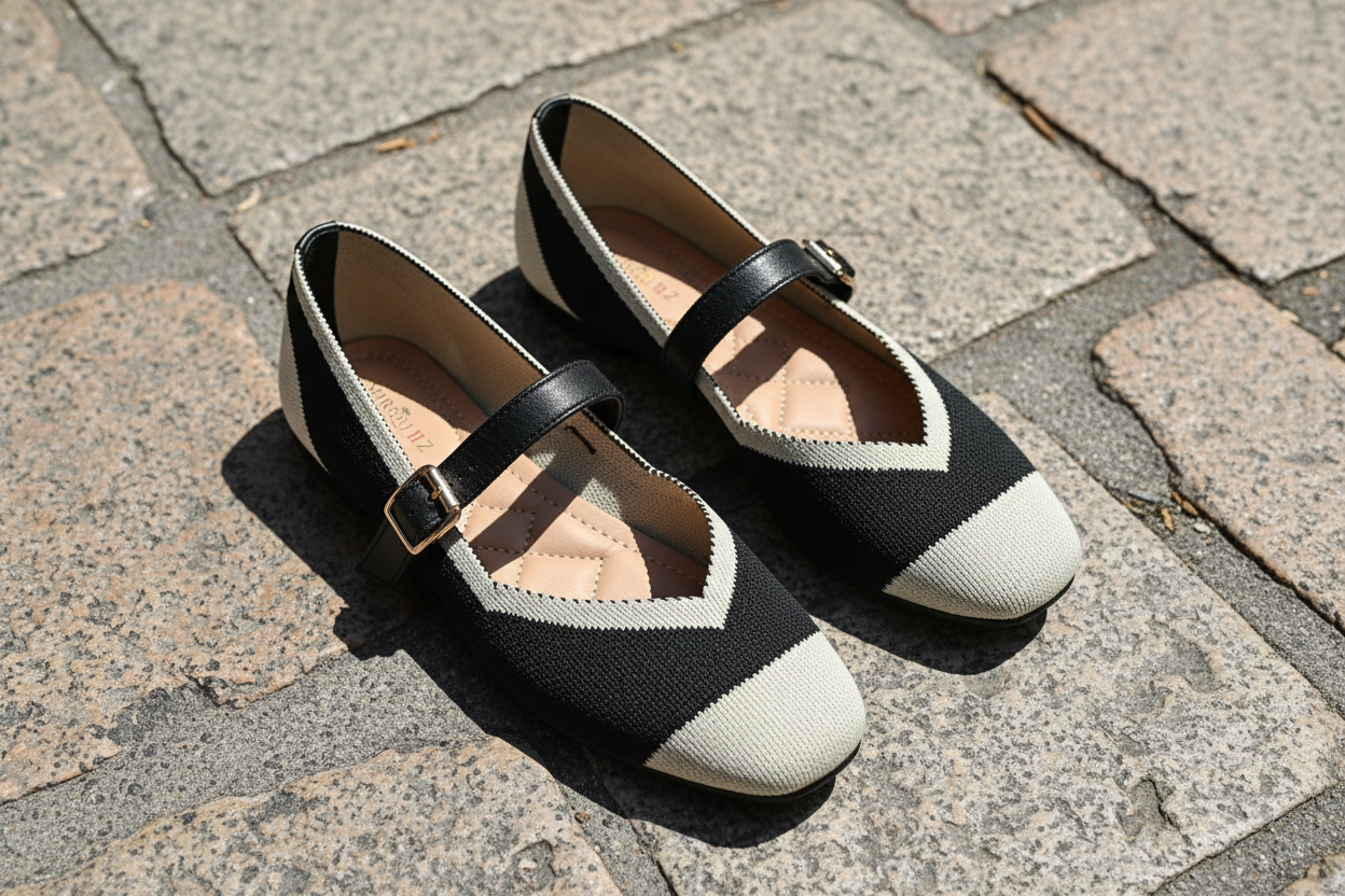 Mary Jane cerrada blanco/negro - flat lay