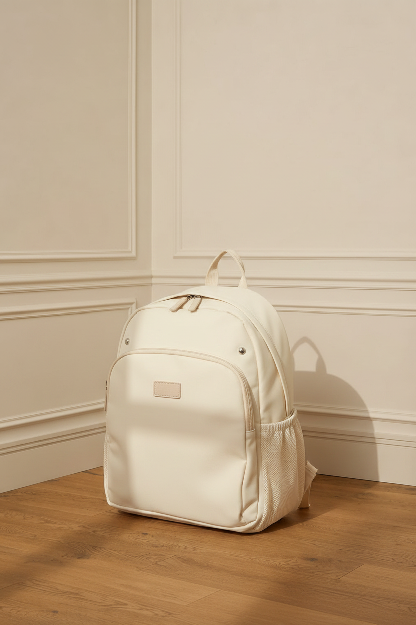 Mochila crema lateral